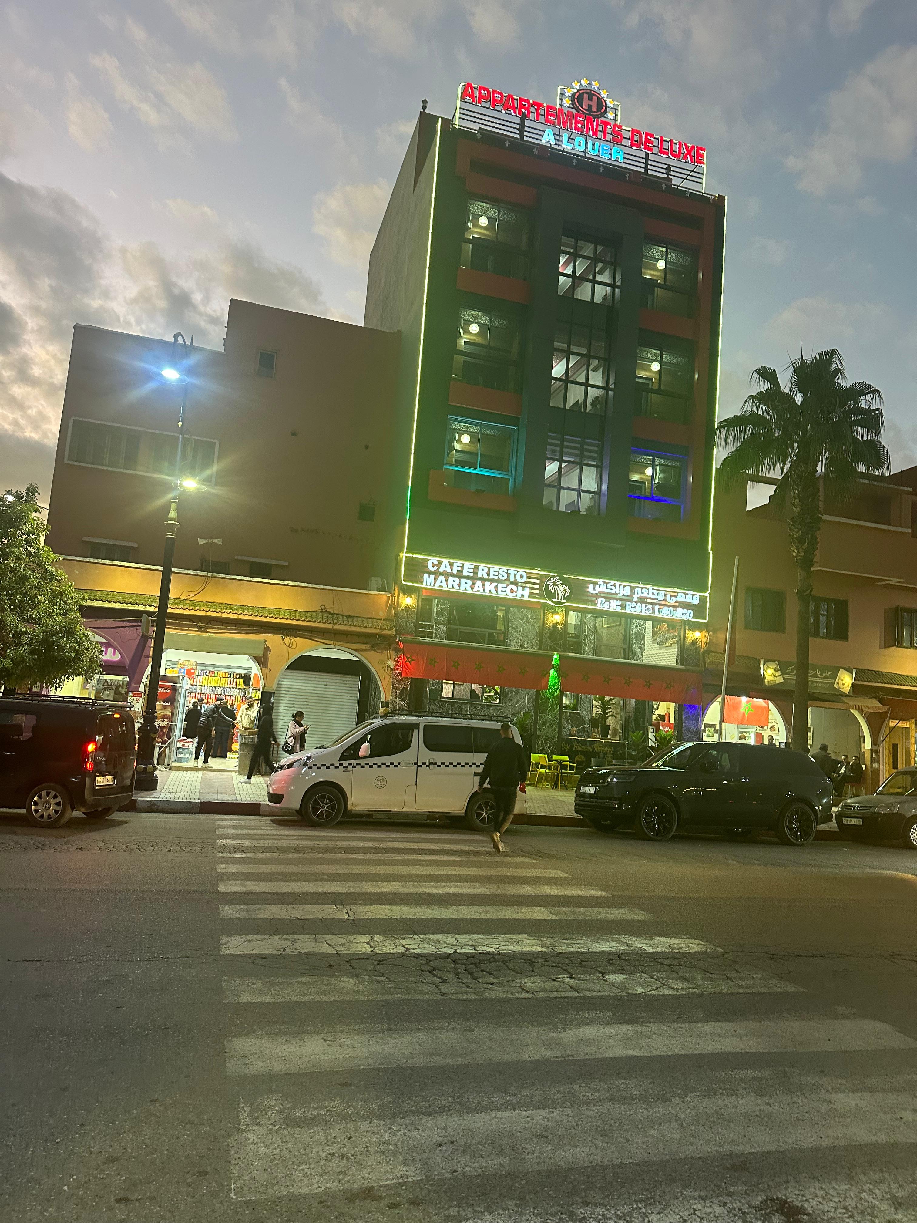 Marrakech Hotel & Cafe night facade